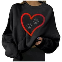 Vremenske kapuljače za tinejdžerke Casual Heart Print pulover okruglog vrata Comfort Fit Dugi rukav džemper,Crni,l