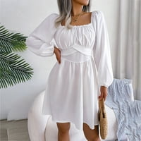 Žene Kvadratni vrat dugih rukava MESH ruched casual clubwear mini haljina ženska casual haljina bijela