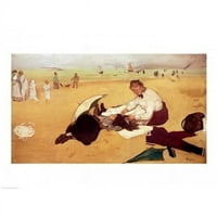 Scena na plaži - djevojčica koju joj ima kosu češljenu od njenog dadiljenog postera Print Edgar Degas