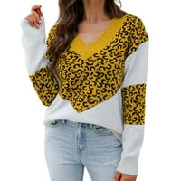 Predimenzionirani Džemperi Za Žene Leopard Štampani V-Izrez Dugi Rukav Jesen Novi Ljubavni Kontrastni