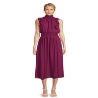 Pariz Visoko vrat Smanjen cvjetnim printom midi haljina, veličina XS - XXL