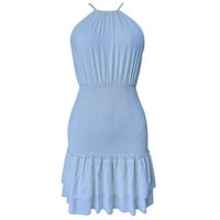 Ljetne haljine za žene rugajući izrez labavi mini kratki praznični haljini bez rukava plavi m