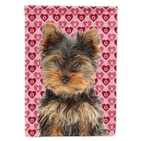 Carolines Treasures KJ1195GF Hearts Love and Valentines Yorkie Puppy Jorkširski zastava Terrier Garden