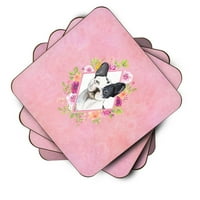 Carolines Treasures CK4260FC Crno-bijelo Frenchie Pink Flowers Flowers Foam Coaster set od 4, 1 2, višebojni