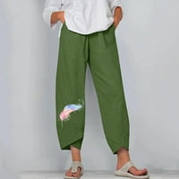 Oalirro ženske ležerne ravne labave hlače pamučne posteljine visoke struke vojske zelene tiskane pantalone l
