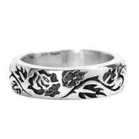 zttd moda klasične ruže i ruže cvijet prstena retro posrebreni crni prsten ličnost prsten za muškarce