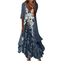 Ženska Haljina Plus Size Ljetna Haljina Sa Dugim Rukavima + Haljina Sa Dva Kompleta Maxi Haljina Sa Dugom Plažom Tamno Plava 10