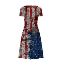 Dianli Maxi V-izrez slatka žena 4. jula visokog struka Oversize plisirani Dan nezavisnosti modni Tie-Dye Print ljetne haljine haljina kratke rukave haljine Navy XL