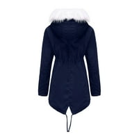 symoid ženski parkovi-topli dugi kaputi sa kapuljačom ovratnik Sako Slim zimski parkovi Outwear Coats Navy M