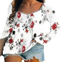 Ženska bluza sa cvjetnim printom tunika Casual Loungewear T-shirt dugi rukav ravni Hem Dailywear Tops