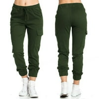 Ženske hlače u čistini JioAkfa modne žene plus veličine crtača Ležerne prilike čvrsti elastični džep struika labave hlače vojska zelena xxxl f2357