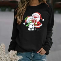 Wyongtao ženska pulover dukserica sa božićnim printom okruglog vrata Casual dugi rukavi Bluusese, Crni