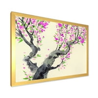 Designart 'Japansko Drvo S Ljubičastim Cvijećem Na' Tradicionalni Uokvireni Umjetnički Print