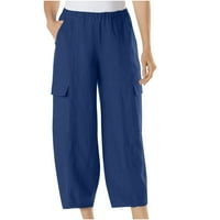 Fartey Women Pamučne posteljine široke pantalone za nogu Ležerne prilike Jesen Solid Boja Sportske hlače