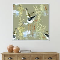 Designart' Herons Birds In The Grey Water ' Seoska Kuća Uokvirena Platnenim Zidom Art Print
