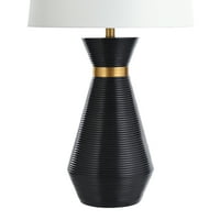 Logan Pear Sharped Sleek Svjetiljka za stolu Crna rebrasta oblikovana završna obrada, bijela nijansa tkanine